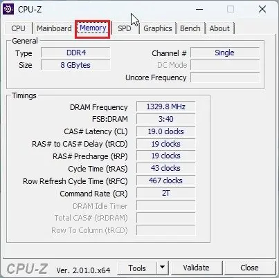 4- اسلات های رم موجود در ویندوز 11 را با CPU-Z پیدا نمایید.